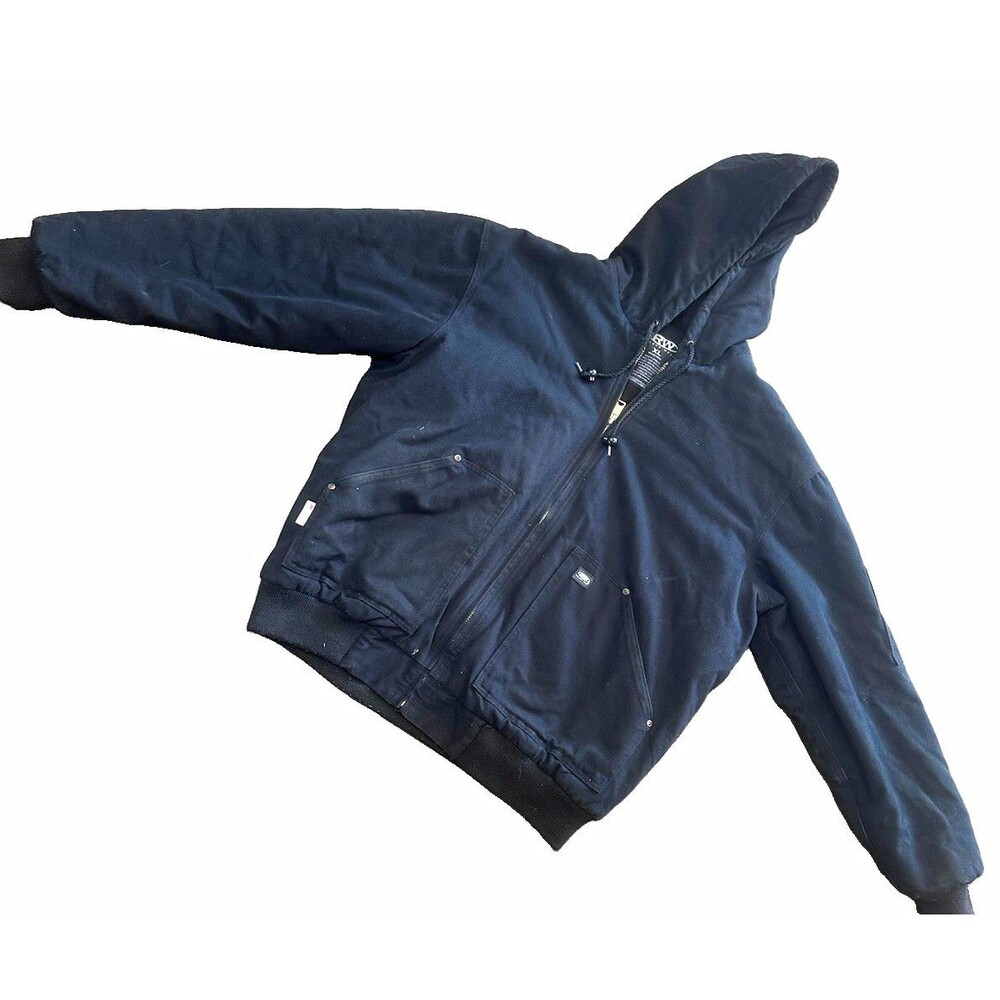 RW Rugged Wear XL Black Hooded Duck Canvas Work Jacket 3M Thinsulate Insulated M